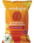 MINDRIGHT Superfood Vegan Nootropic Snack Family Sized Popped Chips - Gluten Free Non-Gmo Gut Healthy - Brain Food Healthy Snack To Help Enhance Mood, Energy & Focus (Tumeric Ranch 4oz, 4 Pack)