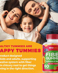 Prebiotic Fiber Gummies for Adults & Kids, Vegan Gummy Soluble Fiber with Inulin, Chicory Root Stimulating Enzymes for Digestion, Bloating Relief & Gut Health, Multicolor Natural Flavor Vitamins