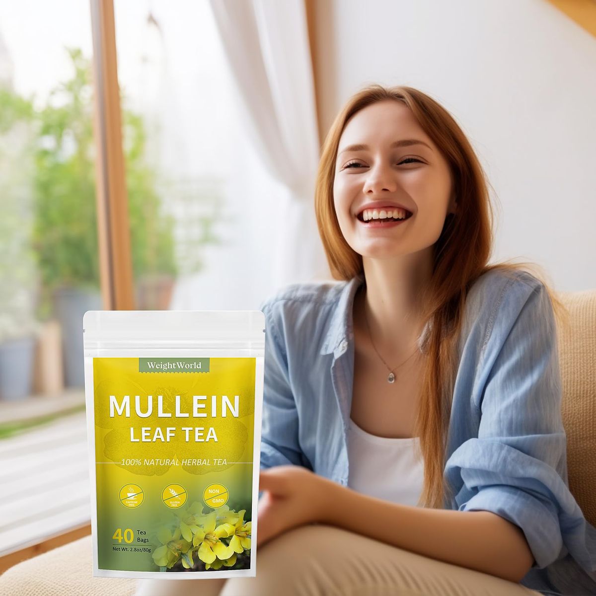 WeightWorld Mullein Leaf Tea Bags  Lungs Cleanse  Mullein Tea for Detox and Respiratory Support  CaffeineFree  NonGMO  40 Tea Bags