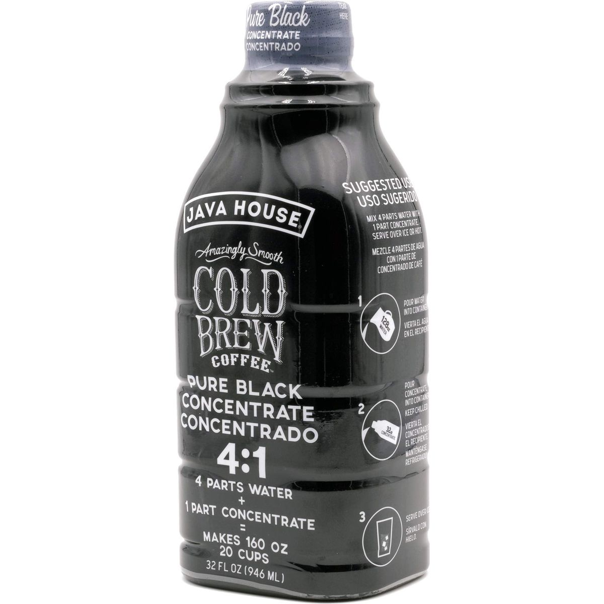 JAVA HOUSE Cold Brew Coffee Colombian 41 Liquid Concentrate 32 Ounce Bottle