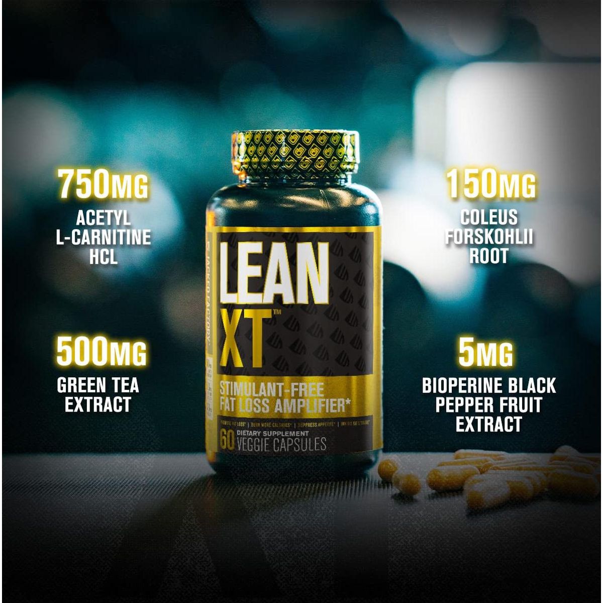 Lean-XT Caffeine Free Fat Burner - Non Stim Weight Loss Supplement, Appetite Suppressant, &amp; Metabolism Booster with Acetyl L-Carnitine, Green Tea Extract, &amp; Forskolin - 60 Natural Diet Pills