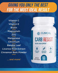 Clinical Effects Carb Resist - Carb Blocker with Vitamin C - 60 Capsules - Ideal for Keto or Low Carb Lifestyle - Supports Heart Health and Weight Management - Plant-Based