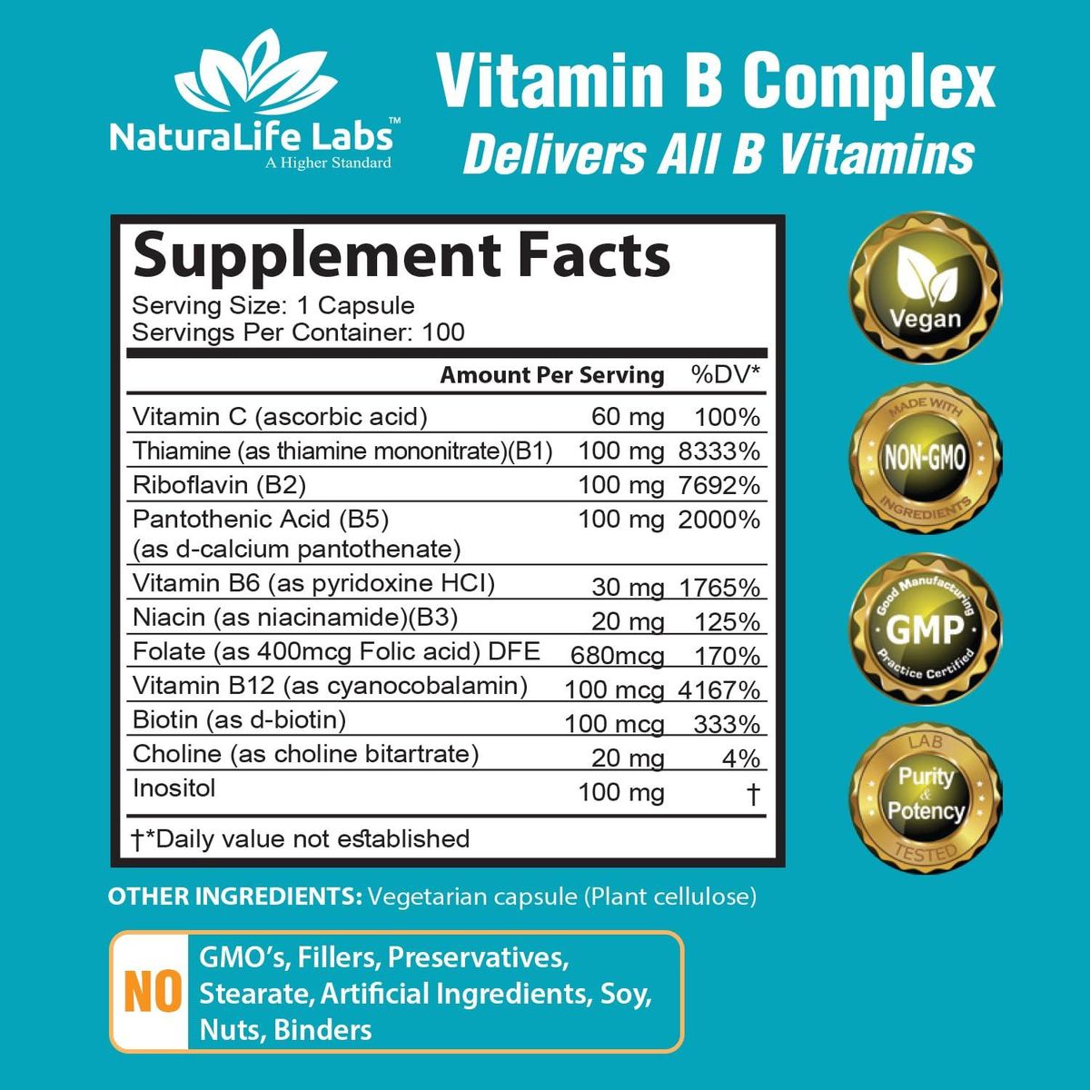 NaturaLife Labs A Higher Standard Vitamin B Complex With Vitamin C And ...