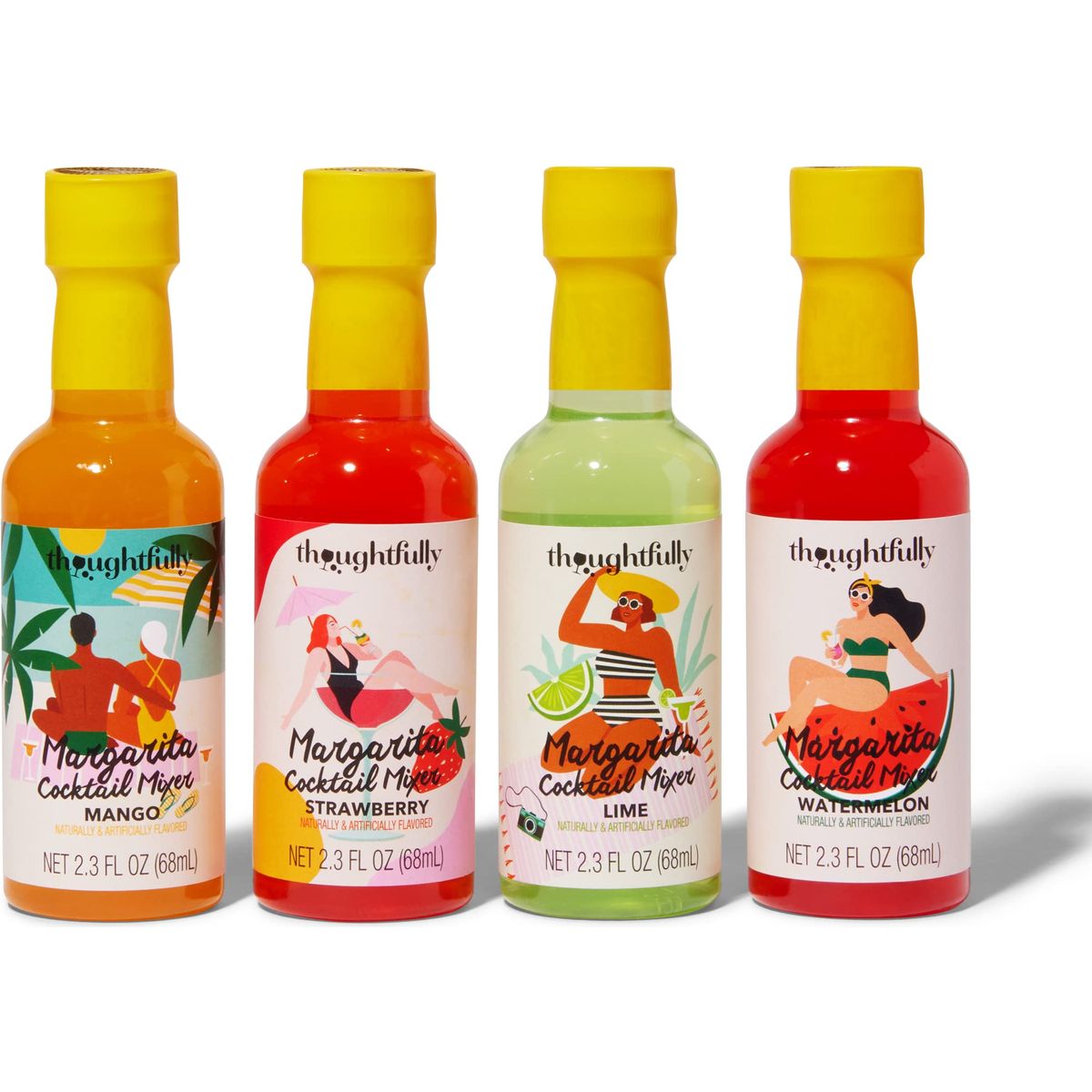 Thoughtfully Cocktails Margarita Mixer Gift Set 23 Ounces Each Flavors Include Blood Orange Strawberry Mango Watermelon and Lime Includes Rimming Salt Pack of 5 Contains NO Alcohol