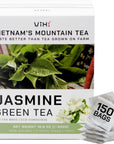 VIXI Jasmine Green Tea Bags 150 Counts Vietnams Mountain Tea Flavored Aroma Tagless Sugar Free 100 Natural from Ancient Tea Tree for Hot and Cold Brew