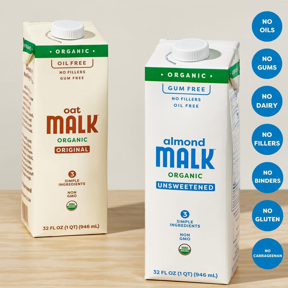 Malk Organic Unsweetened Almond Milk  32 fl oz  6 pack  Non GMO Whole 30 approved Dairy Free Vegan Plant Based