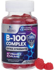 Super B Complex Gummies with Vitamin C & Folic Acid, Extra Strength Vitamin B Gummy Supplement with Niacin, B6, Folic Acid, B12, Biotin, Nature's Energy Immune Support Supplements - 60 Gummies