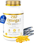 SIGNIFY NATURE Omega 3 Fish Oil Supplements + Vitamin D3 5000 IU - VIT D 3 Fish Oil 1000mg ? Brain Vitamins ? Optimal Ratio EPA DHA Omega 3 Supplement ? 90ct Omega 3 Triglyceride Fish Oil Capsules