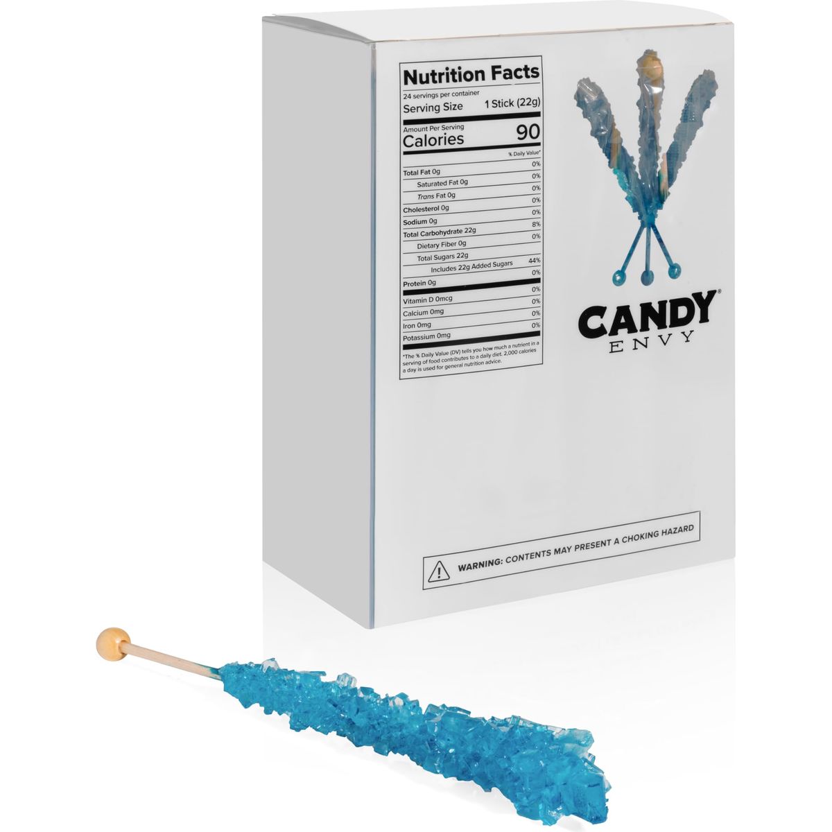 Candy Envy  Blue Rock Candy Sugar Sticks  Blue Raspberry Flavored  24 Indiv Wrapped