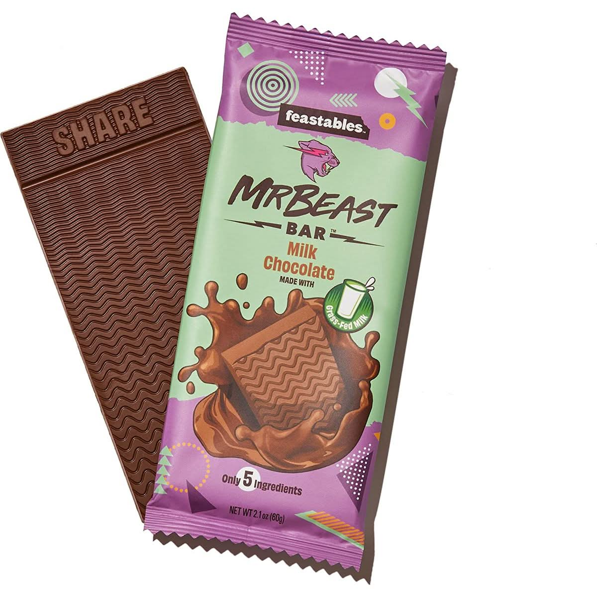 Feastables MrBeast Milk Chocolate Bars  Made with GrassFed Milk Chocolate and Organic Cocoa Only 5 Ingredients 10 Count