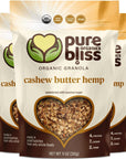 Pure Bliss Organic Granola (Cashew Butter Hemp)Vegan, Gluten Free, Non-GMO, Best Tasting Natural Healthy Vegan Snack, Hand Made Delicious Granola Cereal, Simple Superfood Ingredients (Value Pack 3 x 11oz Bags)