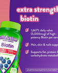 vitafusion Extra Strength Biotin Gummy Vitamins, Berry Flavored, 5,000 mcg Biotin Vitamins, America’s Number 1 Gummy Vitamin Brand, 50 Day Supply, 100 Count (Packaging may vary)