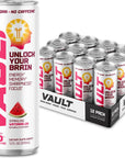 VAULT Caffeine Free Brain Energy Drink  Nootropic for Mental Focus Sharpness Memory and Reaction Time  No Crash or Jitters  Sugar Free  12 Fl Oz Pack of 12  Sour Watermelon Flavor