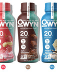 OWYN Only What You Need Protein Shake 20g Vegan Protein Ready to Drink Dairy Free Great Taste 4g Sugar 5g Net Carbs Strawberry Banana Variety Pack 12 Fl Oz 12 Pack