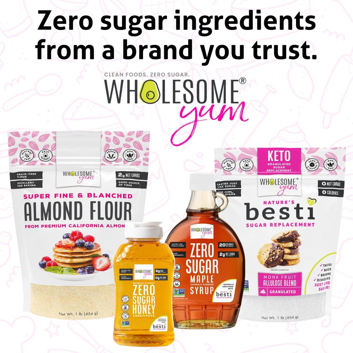 Wholesome Yum Zero Sugar Maple Syrup Keto Maple Syrup With Monk Fruit  Allulose 2 Pack  Natural Sugar Free Pancake Syrup  Non GMO Low Carb Gluten Free Vegan No Aftertaste 2 X 12 fl oz