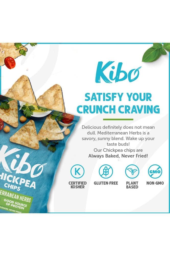 Kibo Chickpea Chips - Gluten Free and Plant-Based, Non-GMO, Kosher + Vegan. Mediterranean Herbs, 1 oz. 12 pack