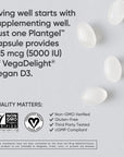 Sports Research Vegan Vitamin D3 5000IU (125 mcg) with Coconut Oil | 100% Plant-Based Vitamin D for Bone, Joint & Immune Support | Carrageenan Free, Vegan Certified & Non-GMO Verified (60 Softgels)