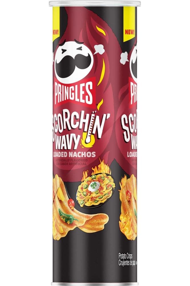 Pringles Scorchin&#39; Wavy Potato Crisps Chips, Lunch Snacks, Spicy Snacks, Loaded Nachos, 4.8oz Can (1 Can)