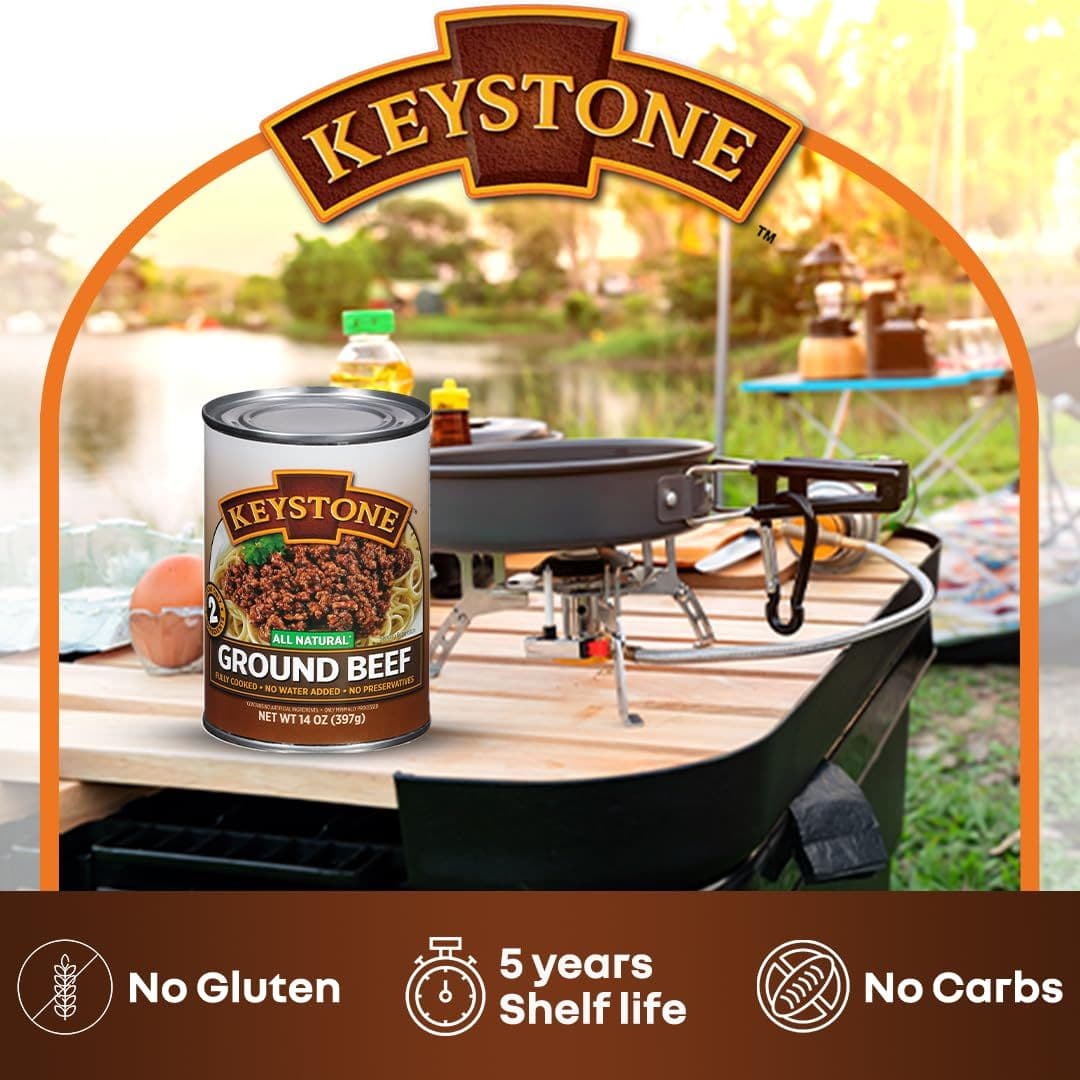 Keystone All Natural Ground Beef 14 Ounce Long Term Emergency Survival Food Canned Meat  Fully Cooked Ready to Eat  Gluten Free Family Pack of 6