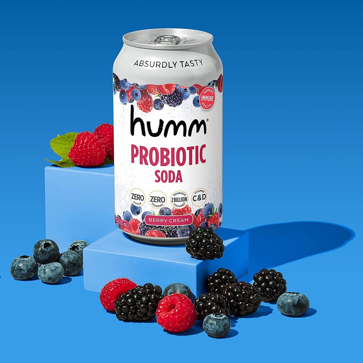 Humm Sparkling Probiotic Soda Variety Pack  Lemon Lime  Berry Cream  Zero Sugar Zero Calorie 2 Billion Probiotics  Vitamin C D and B1212 fl oz 12 Pack