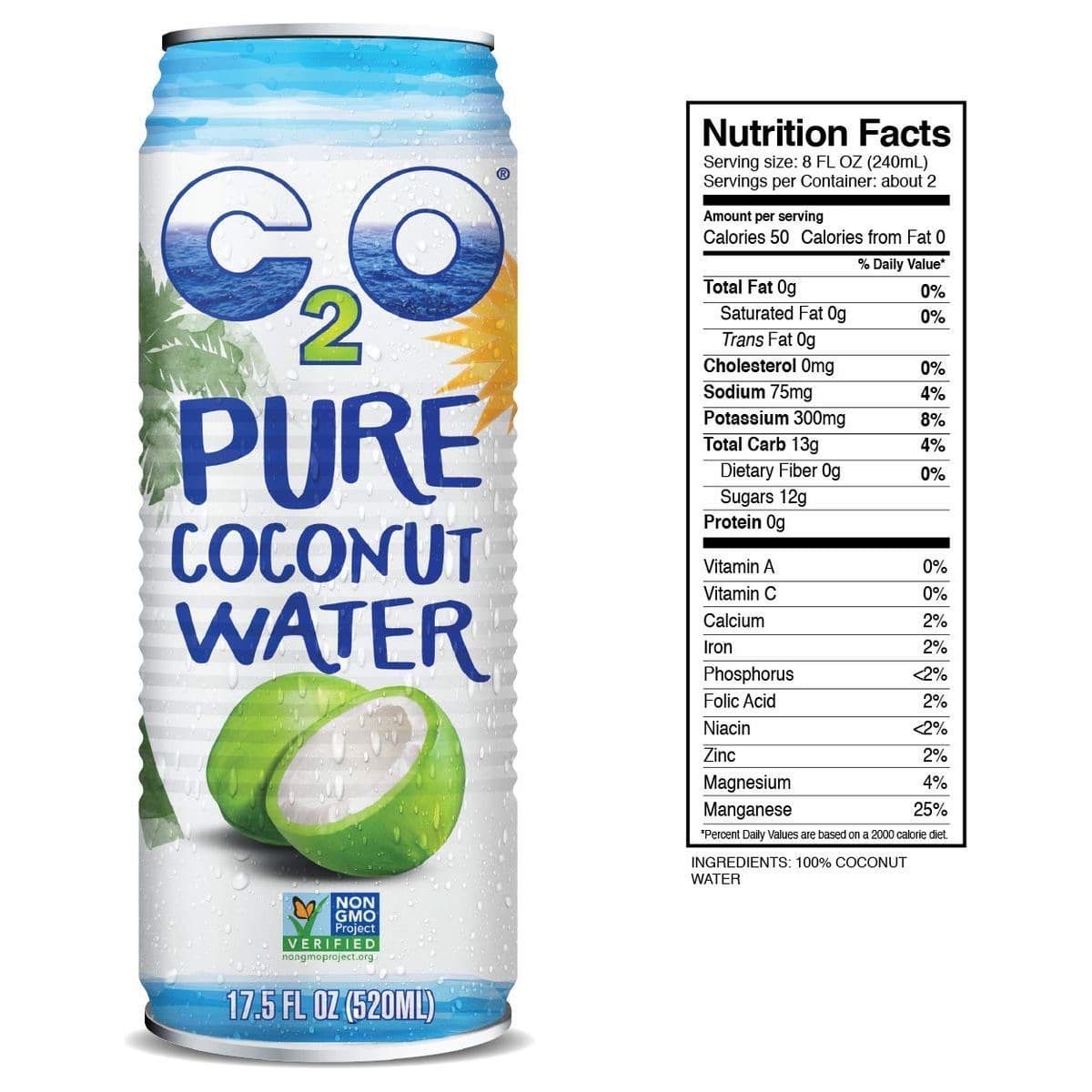 C2O The Original Coconut Water wNutrients  Electrolytes Rejuvenating PlantBased Hydration the Original 175oz cans 12Pack