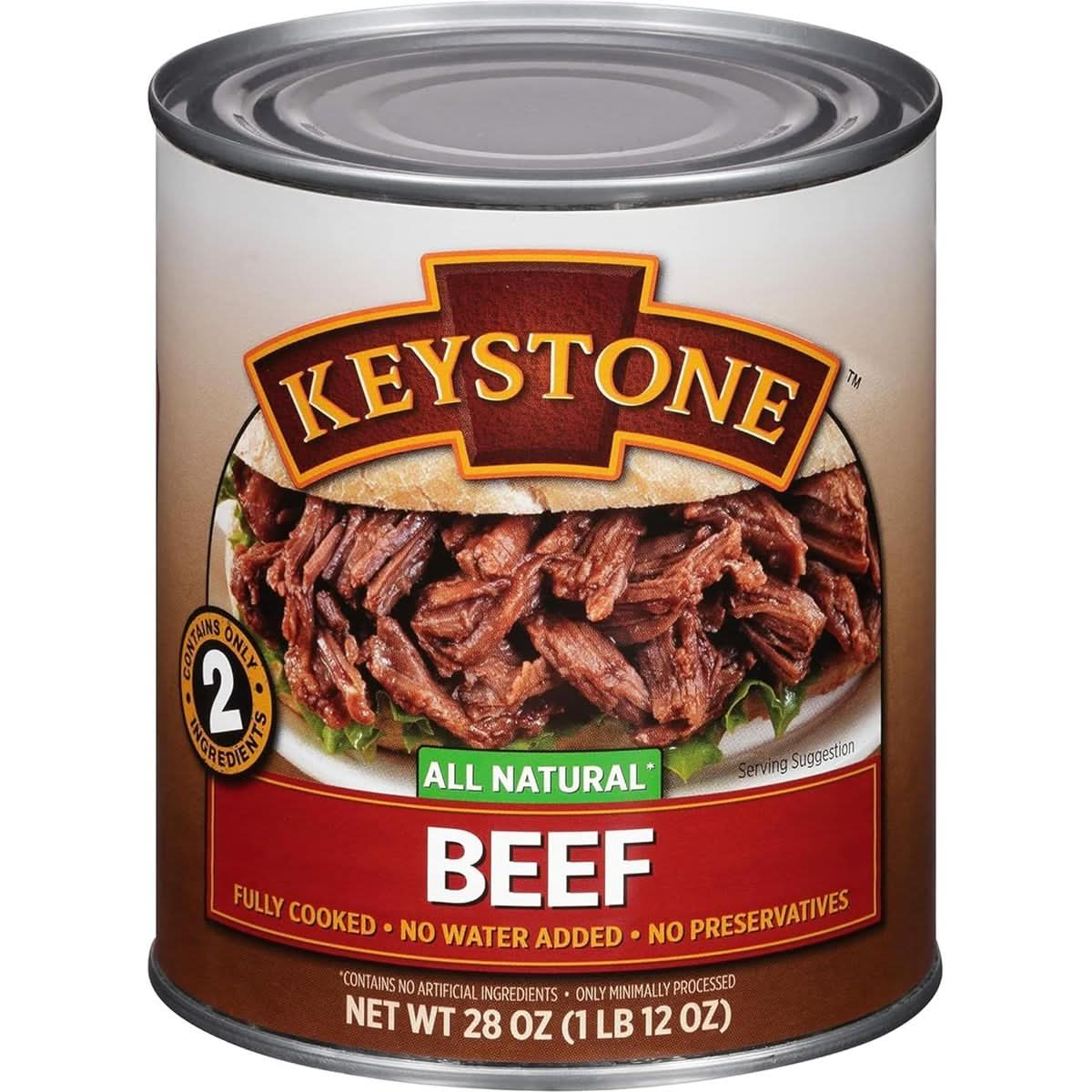 Keystone Meats All Natural Canned Beef 28 Oz Long Shelf Life Emergency Food For Camping Canned Meat Fully Cooked Ready to Eat  Gluten Free Pack of 12