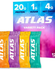 Atlas Protein Bar 20g Protein 1g Sugar Clean Ingredients Gluten Free Chocolate Variety 12 Count Pack of 1