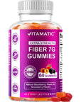 Vitamatic Prebiotic Fiber Gummies for Adults - 7G Fiber Extra Strength - Zero Sugar Added - 60 Pectin Based Gummies - Digestive Health & Regularity Support