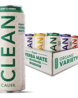 CLEAN Cause Variety Pack USDA Organic Yerba Mate Tea - 15.5oz cans - 12-Pack Case