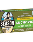 Season Anchovies in Olive Oil  Flat Anchovy Fillets Wild Caught Fish Keto Snacks Canned Anchovies Rich in B Vitamins Low in Mercury Kosher NonGMO 600mg of Omega3  2 Ounce 12Pack