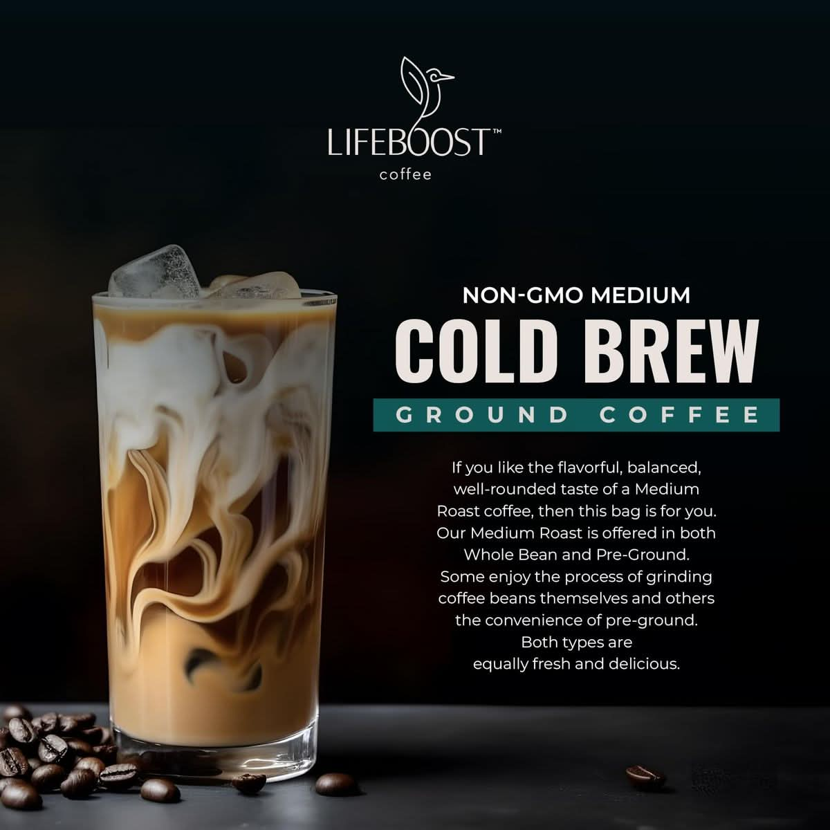 Lifeboost Medium Cold Brew Coffee  Low Acid Coarse Ground Coffee for Cold Brew  Single Origin NonGMO USDA Organic Cold Brew Coffee Grounds  3rd Party Tested For Mycotoxins  Pesticides  12 Ounces