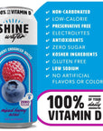 ShineWater Vitamin D Hydration Electrolyte Drink Acai Mixed Berry 12 Pack Sugar Free Naturally Flavored Water Magnesium Zinc Vitamin B12 Folic Acid Plant Based Antioxidants Low Calorie