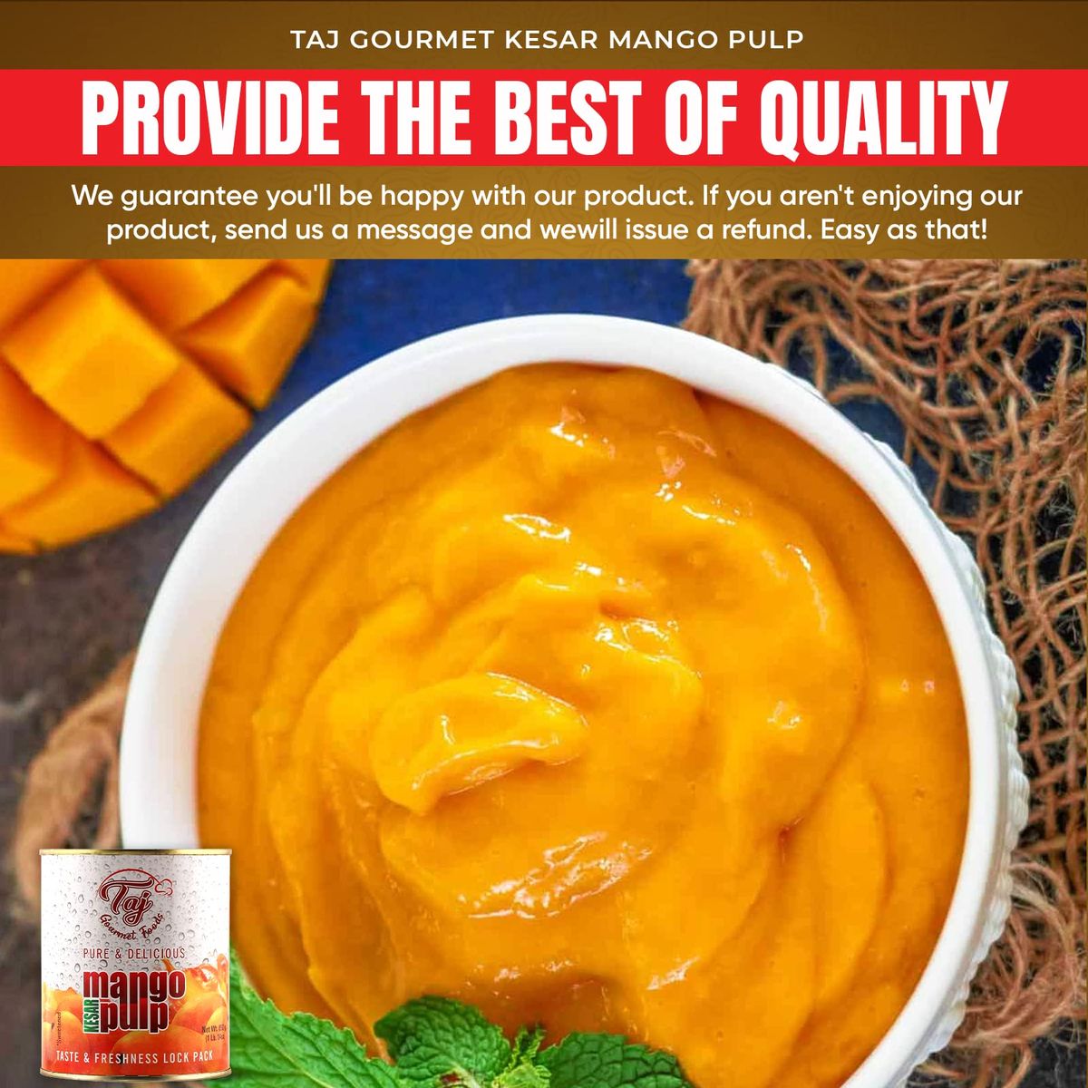 TAJ Kesar Mango Pulp Sweetened Mango Puree 30ounce 1