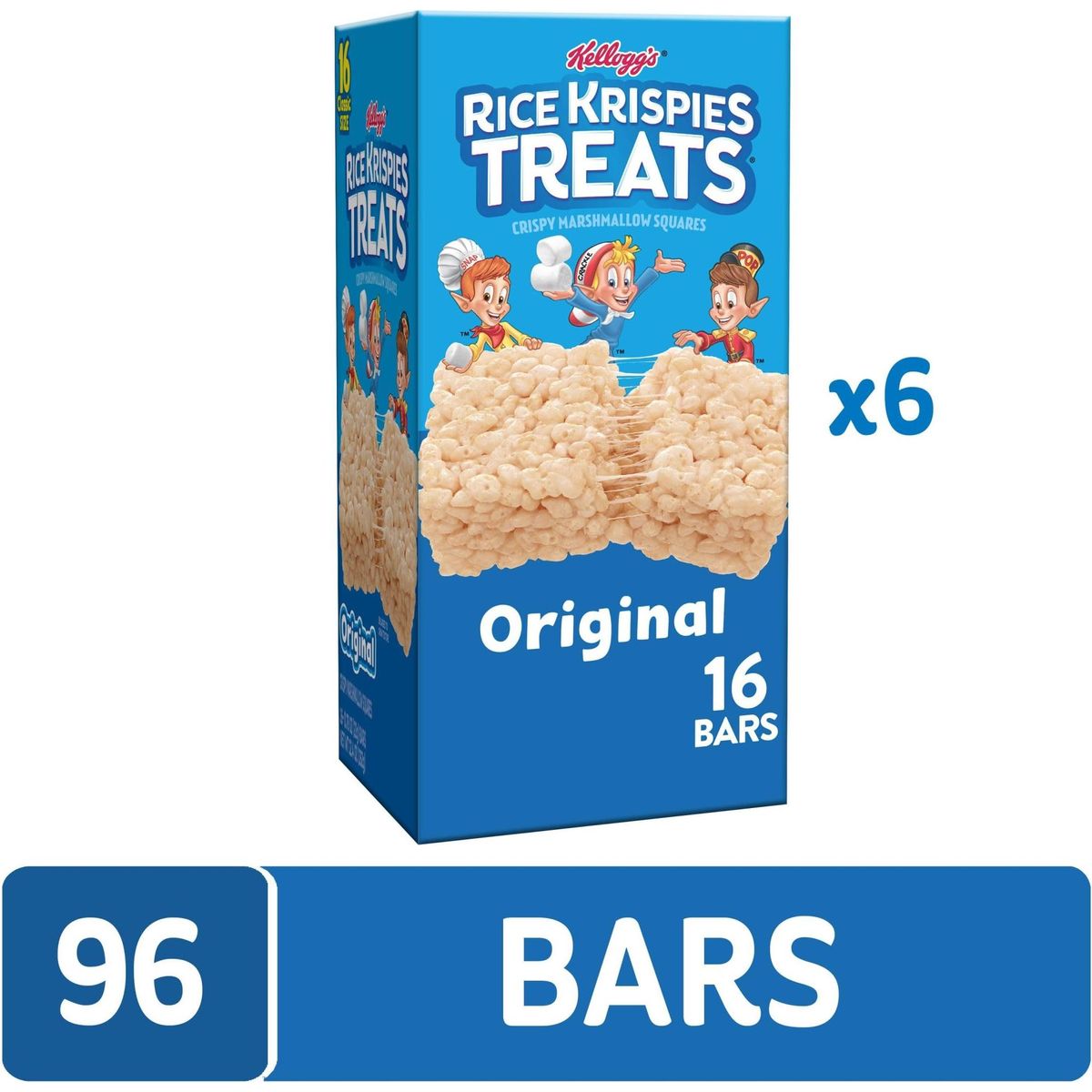 Rice Krispies Treats Marshmallow Snack Bars, Kids Snacks, School Lunch, Value Pack, Original (6 Boxes, 96 Bars)