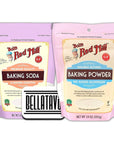 Gluten Free Baking Soda and Baking Powder Bundle. Includes One-14oz Bobs Red Mill Double Acting Baking Powder, One-16oz Bobs Red Mill Baking Soda, and One Authentic BELLATAVO Recipe Card!