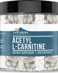 Earthborn Elements Acetyl L-Carnitine, 200 Capsules, Pure & Undiluted, No Additives