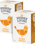 Higher Living Organic Golden Turmeric Tea Bags  Pack of 2  30g 15 Teabags  Premium Organic Blend with Aromatic Spices  Natural and CaffeineFree Herbal Tea Infusion