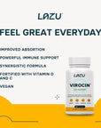 Lazu Virocin - Zinc Supplement - Zinc Ionophore | Zinc, Vitamin C, Vitamin D3 | Enhanced Immune Support and Rapid Absorption | 60 Capsules