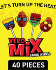 Vero Banda Fuego Mix Assorted Chili Lollipops, Artificially Flavored, Net Wt. 21.86 Ounces, 40 Count Bag