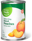 Amazon Fresh Yellow Cling Sliced Peaches in Fruit Juice 15 Oz Previously Happy Belly Packaging May Vary