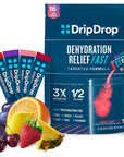 DripDrop Hydration - Electrolyte Powder Packets - Grape, Fruit Punch, Strawberry Lemonade, Cherry - 16 Count