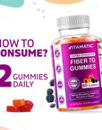 Vitamatic Prebiotic Fiber Gummies for Adults - 7G Fiber Extra Strength - Zero Sugar Added - 60 Pectin Based Gummies - Digestive Health & Regularity Support