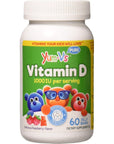 YUM-V's Vitamin D (1000 IU) Chewable Jellies (Gummies) for Kids, Yummy Berry Flavor (60 Ct); Daily Dietary Supplement with Essential Vitamins - Kosher, Halal, Gluten Free Children’s Vitamins