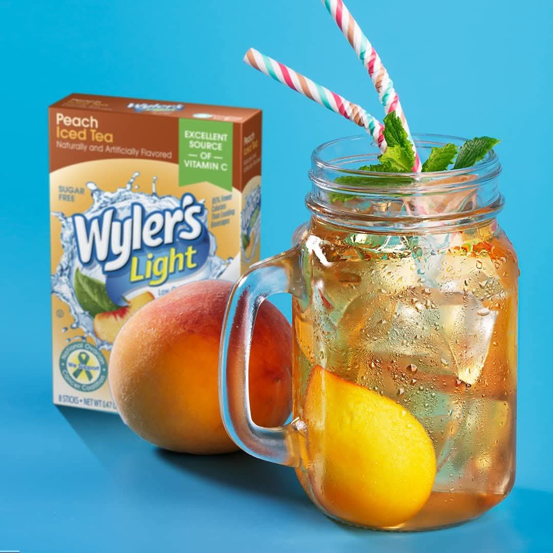 Wylers Light Singles To Go Powder Packets Water Drink Mix 96 Single Servings Peach Iced Tea 7 Ounce Pack of 12 564 Ounce