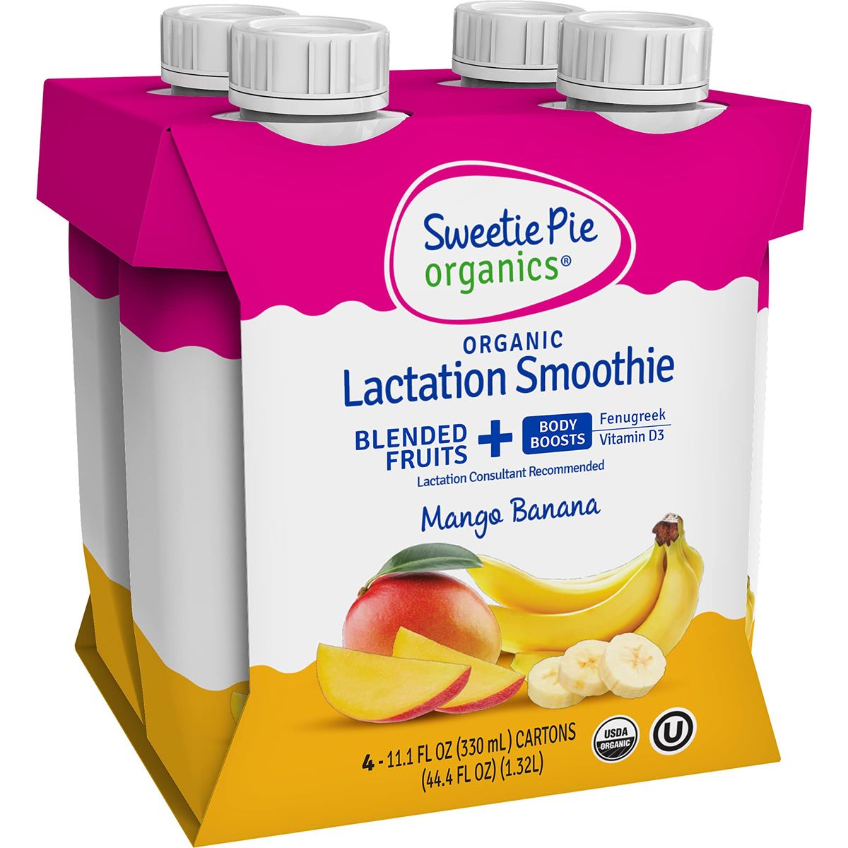 Sweetie Pie Organics Lactation Smoothie Mango Banana Supports Breastmilk Production for Nursing and Pumping  No Artificial Sweeteners Flavors or Dyes  4 Pack