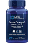 Life Extension Super Omega-3 EPA/DHA Fish Oil, Sesame Lignans & Olive Extract - Omega 3 Supplement - For Heart Health and Brain Support - Gluten Free, Non-GMO - 240 Easy-to-swallow Softgels