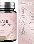 Hair Vitamins with Biotin, Vitamin E & C - Extra Strength Keratin Support for Hair Growth, Stronger, Beautiful Hair, Skin & Nails, Biotin Hair Vitamin Supplement, Non-GMO No Gluten - 60 Capsules