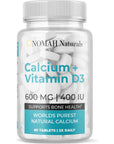 NOMAH Naturals Calcium Supplement - 600 mg Organic Plant Calcium with Vitamin D3, Gluten Free, Non-GMO, Bone Support - 60 Count (30 Day Supply)