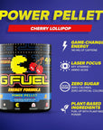 G Fuel Pac-Man Energy Powder, Sugar Free, Clean Caffeine Focus Supplement, Water Mix, Cherry Lollipop Flavor, Focus Amino, Vitamin + Antioxidants Blend, 9.8 oz (40 Servings)