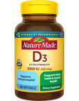 Nature Made Extra Strength Vitamin D3 5000 IU (125 mcg), Dietary Supplement for Bone, Teeth, Muscle and Immune Health Support, 360 Softgels, 360 Day Supply